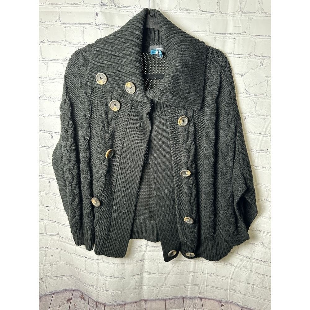 Vintage Mossimo Black Cable Knit Cardigan Sweater Button-Up Cozy Winter